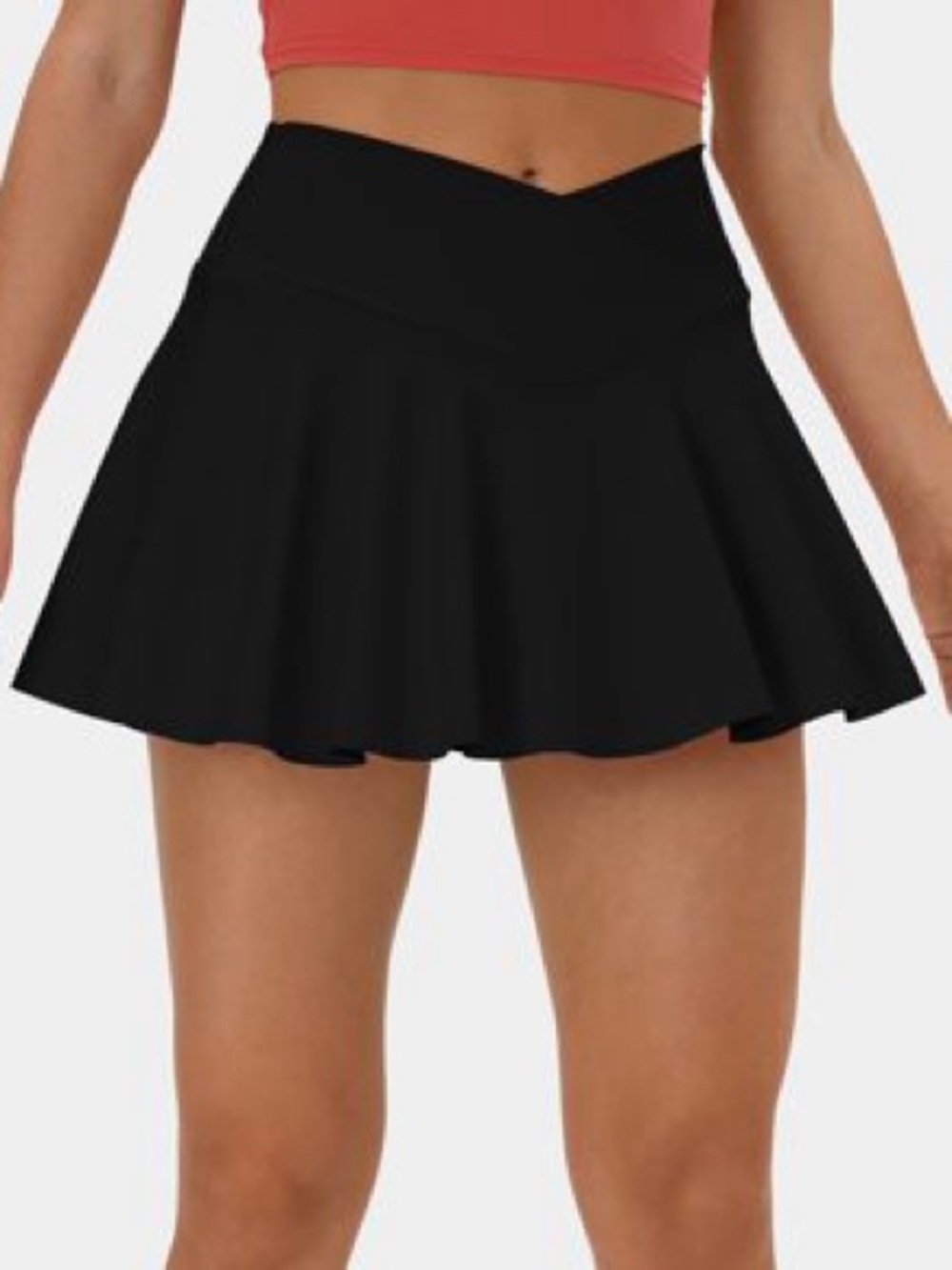 Halara Cloudful Air Comfy High Waisted Crossover Pocket Flare tennis skirt black
